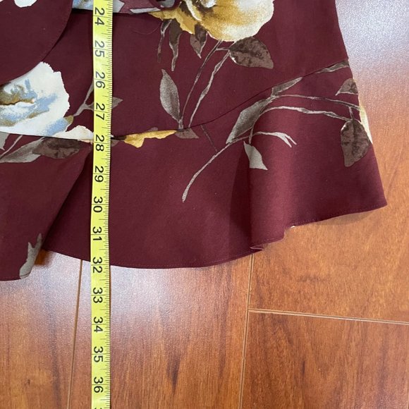 Mine Boutique Ruffle Surplice Cinnamon Rust Floral Wrap Mini Dress Size L - Picture 9 of 11